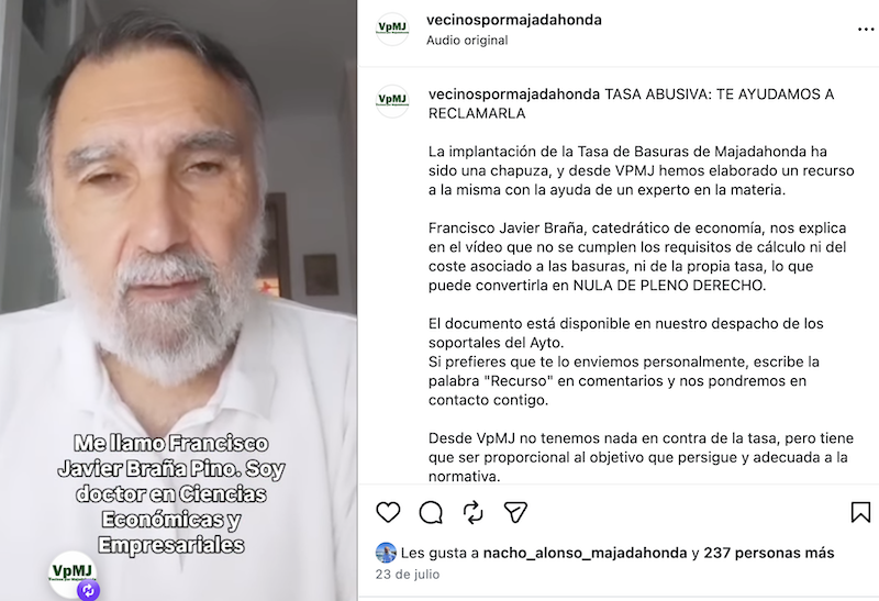 El catedrático de Economía y vecino de Majadahonda que recurrió la «tasa de basuras» responde al rechazo masivo del Ayuntamiento: «El recurso se presentó en tiempo y forma»